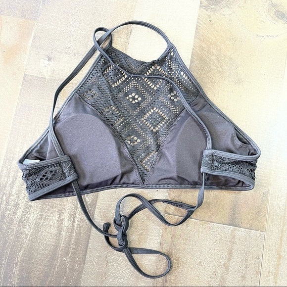 aerie Black Crochet Halter Bikini Top XS - Picture 3 of 6